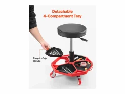 Taburete De Oficina|Taburete de Taller, SucceBuy Taburete de Taller Móvil, Asiento de Mecánico con Ruedas, Capacidad 136 kg para Reparación y Mantenimiento de Automóviles, y Rojo