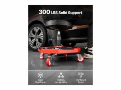 Taburete De Oficina|Taburete de Taller, SucceBuy Taburete de Taller Móvil, Asiento de Mecánico con Ruedas, Capacidad 136 kg para Reparación y Mantenimiento de Automóviles, y Rojo