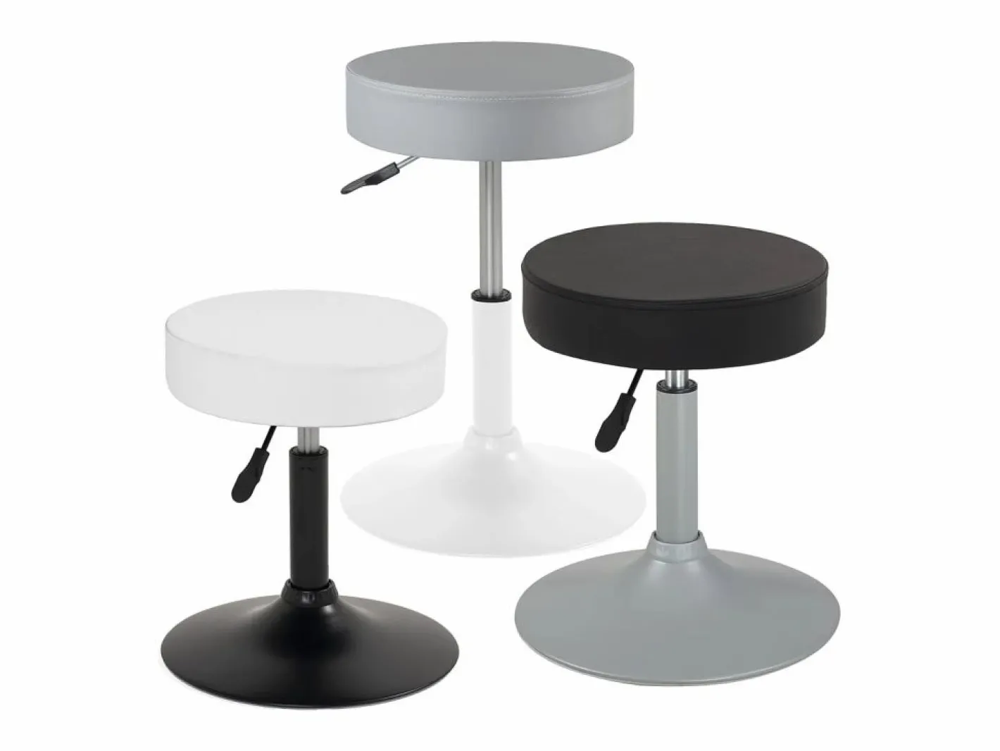 Kayelles Taburete de trabajo, asiento redondo de cuero sintético acolchado de alta densidad, giratorio, altura ajustable YU (negro gris) Negro / Gris Hot