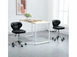 Taburete de trabajo con respaldo, regulable en altura, piel sintética y acero, gris oscuro (45x47x72-87cm) Negro Discount