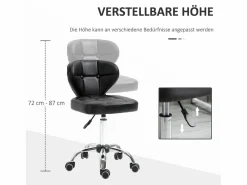 Taburete de trabajo con respaldo, regulable en altura, piel sintética y acero, gris oscuro (45x47x72-87cm) Negro Discount