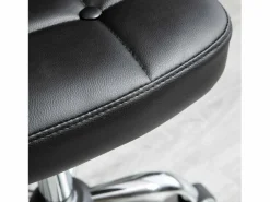 Taburete de trabajo con respaldo, regulable en altura, piel sintética y acero, gris oscuro (45x47x72-87cm) Negro Discount