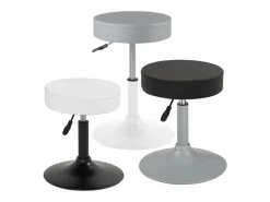 Taburete de trabajo de cuero sintético redondo, acolchado de espuma de alta densidad, giratorio, altura ajustable YU (blanco negro)^Kayelles New