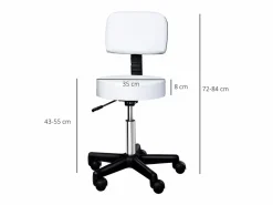 Taburete de trabajo regulable con respaldo, ruedas giratorias, piel sintética blanca (35x35x72-84cm) Blanco Clearance