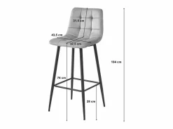 Muebles De Bar|Taburete Alto|Taburete Valora TEOTO, terciopelo gris oscuro, patas negras (x2)