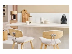 Miliboo Muebles De Bar|Taburete Alto|Taburetes de bar de diseño de terciopelo texturizado y madera clara de 69 cm de altura (juego de 2) VASCO