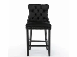 Taburetes de bar tapizados, juego de 2. Con remaches decorativos y patas de madera. Adornos cromados con remaches. Tapizado de terciopelo .^KOMHTOM Hot