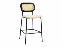 Miliboo Muebles De Bar|Taburete Alto|Taburetes de diseño en tela efecto terciopelo texturizado , metal negro y mimbre (juego de 2) MIRANDA