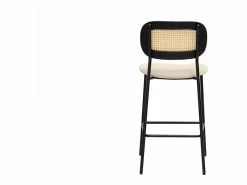 Miliboo Muebles De Bar|Taburete Alto|Taburetes de diseño en tela efecto terciopelo texturizado , metal negro y mimbre (juego de 2) MIRANDA