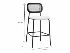 Miliboo Muebles De Bar|Taburete Alto|Taburetes de diseño en tela efecto terciopelo texturizado , metal negro y mimbre (juego de 2) MIRANDA