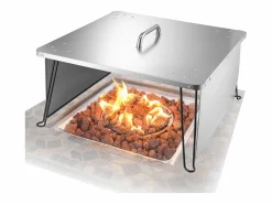 Tapa de Brasero SucceBuy de Acero Inoxidable, 64.5 x 64.5 x 37 cm, Deflector de Calor Exterior para Fogatas, Camping y Calefacción de Madera Plateado New