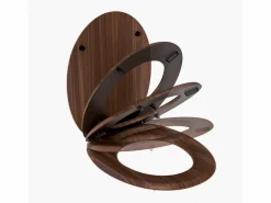 Tapa De Inodoro|Tapa de WC MDF FSC imitación nogal con cierre suave y bisagras metálicas de grafito cepillado desmontable