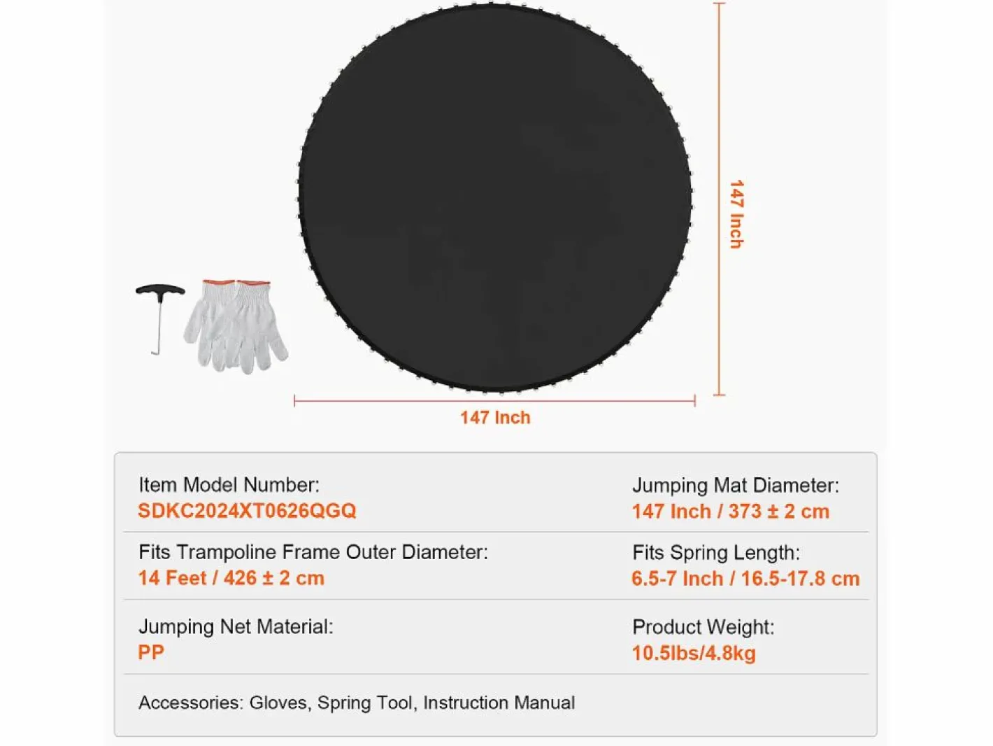 Tapiz de Reemplazo para Trampolín SucceBuy, Marco de 427 cm, 72 Aros en V, Resorte de 16 a 18 cm^ New
