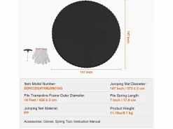 Cama Elástica|Tapiz de Reemplazo para Trampolín SucceBuy, Marco de 427 cm, 96 Aros en V, Resorte de 18 cm