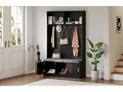 Merax Armario De Entrada|Taquilla - 120 x 40 x 191 cm - con banco zapatero + armario + 6 ganchos triples - aglomerado -