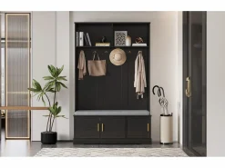 Merax Armario De Entrada|Taquilla - 120 x 40 x 191 cm - con banco zapatero + armario + 6 ganchos triples - aglomerado -