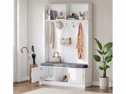 Merax Taquilla - 120 x 40 x 191 cm - con banco zapatero + armario + 6 ganchos triples - aglomerado - Blanco Clearance