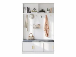 Merax Taquilla - 120 x 40 x 191 cm - con banco zapatero + armario + 6 ganchos triples - aglomerado - Blanco Clearance
