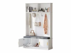 Merax Taquilla - 120 x 40 x 191 cm - con banco zapatero + armario + 6 ganchos triples - aglomerado - Blanco Clearance