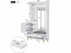 Taquilla con 2 cajones y 1 puerta - 4 ganchos y banco zapatero - Blanco Clearance