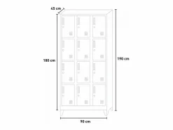 Taquillas con 12 compartimentos metálicos 90x45 H190 para vestuario con cerradura Krakatoa^ Clearance