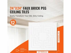 Tejas Autoadhesivas PVC SucceBuy Placas de Techo Pack de 12 60.96CM x 60.96CM PVC Instalación Fácil Eco Estilo Blanco