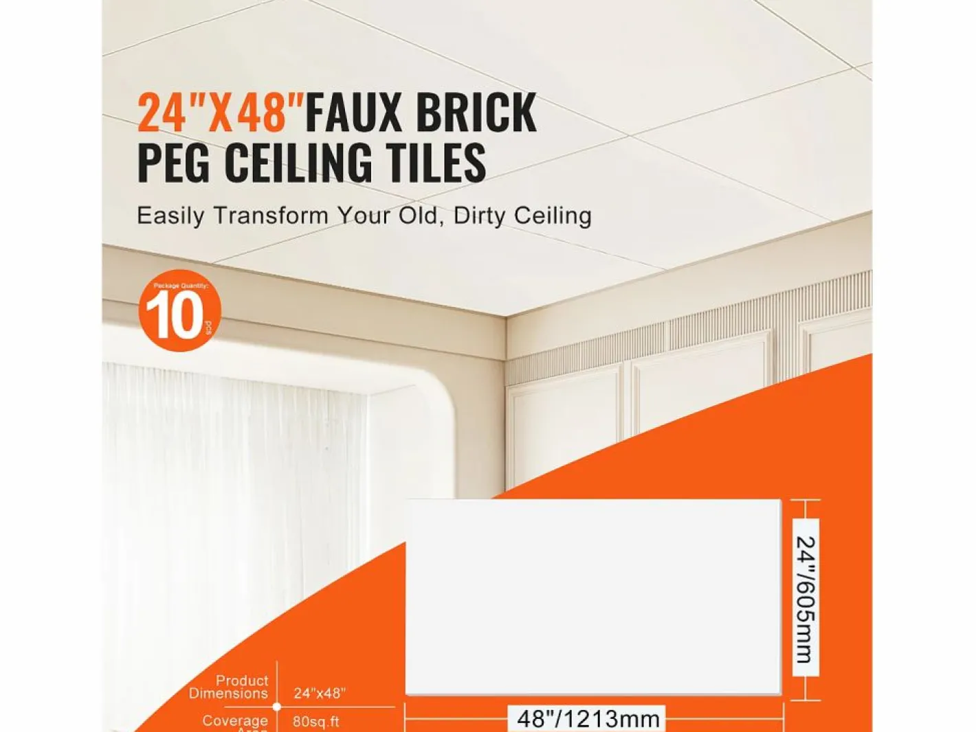 Tejas Autoadhesivas PVC SucceBuy Placas de Techo, Lote de 10, 60.96CM x 121.92CM, Espuma PVC, Anti incendio, Blanco Clearance