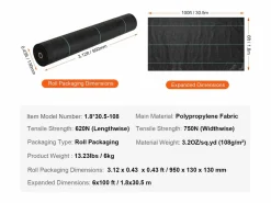 Tejido de polipropileno resistente SucceBuy para control de malezas, 1,8 x 30,5 m Negro Best