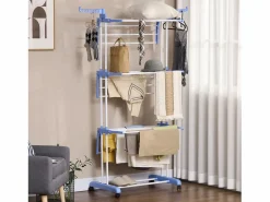 Tendedero de torre de 4 niveles, acero, , extensible con ruedas, para uso interior y exterior (73x64x177 cm) Azul Hot