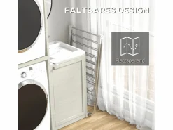Tendedero plegable con alas y barras telescópicas en acero inoxidable y plástico, color plata/blanco (146x60,5x98 cm)^ Clearance