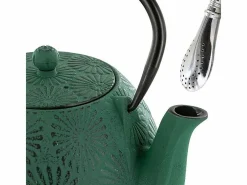 Tetera de hierro fundido Hanami verde esmeralda 1.2 L + pajita de acero inoxidable con filtro^