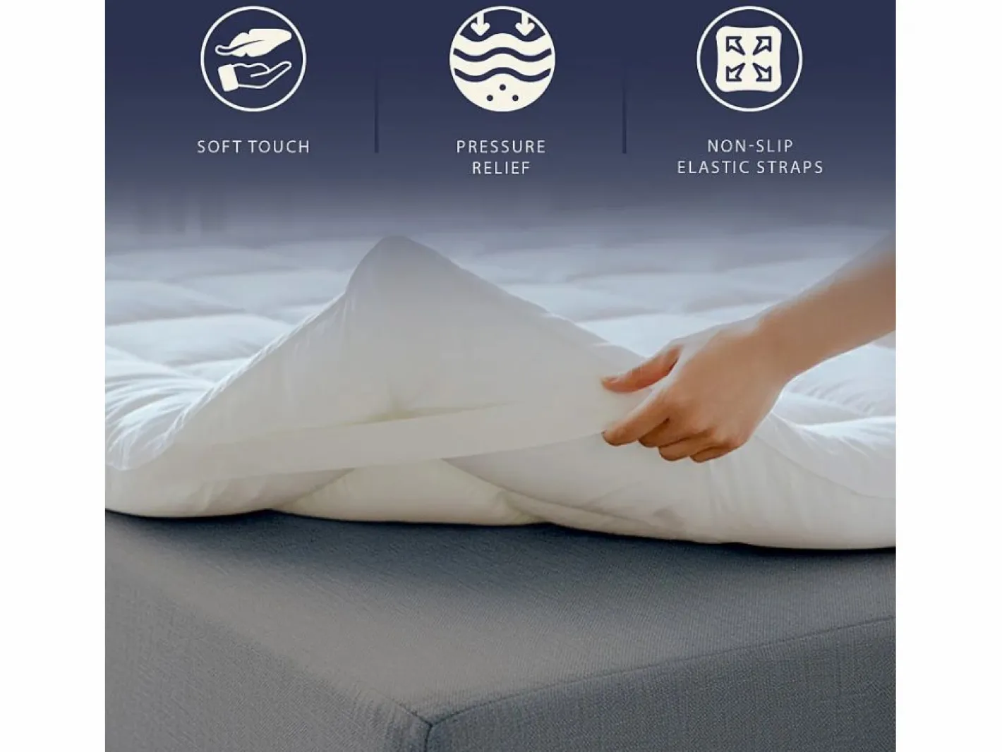 The White Stone Sobrecolchón|Topper Cama Doble |Protector de Colchón Acolchado con Relleno de 1000 g/m² |Funda de Microfibra Transpirable con Gomas en las Esquinas |160x200
