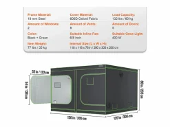 Tienda de Cultivo SucceBuy Armario de Cultivo de 305 x 305 x 203 cm para Cultivo Hidropónico en Interior, con Ventana, Puerta y Bandeja Negro Hot