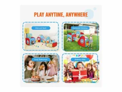 Cabaña Infantil|Tienda de Juego 5 en 1 para Niños SucceBuy con Túnel, Canasta de Baloncesto para Bebés, Varones y Niñas