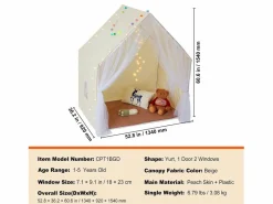 Cabaña Infantil|Tienda de Juego para Niños SucceBuy, 1 a 5 Años, Yurta, con Alfombra y Lámpara