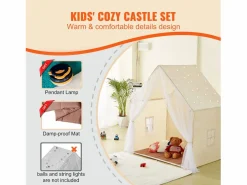 Cabaña Infantil|Tienda de Juego para Niños SucceBuy, 1 a 5 Años, Yurta, con Alfombra y Lámpara