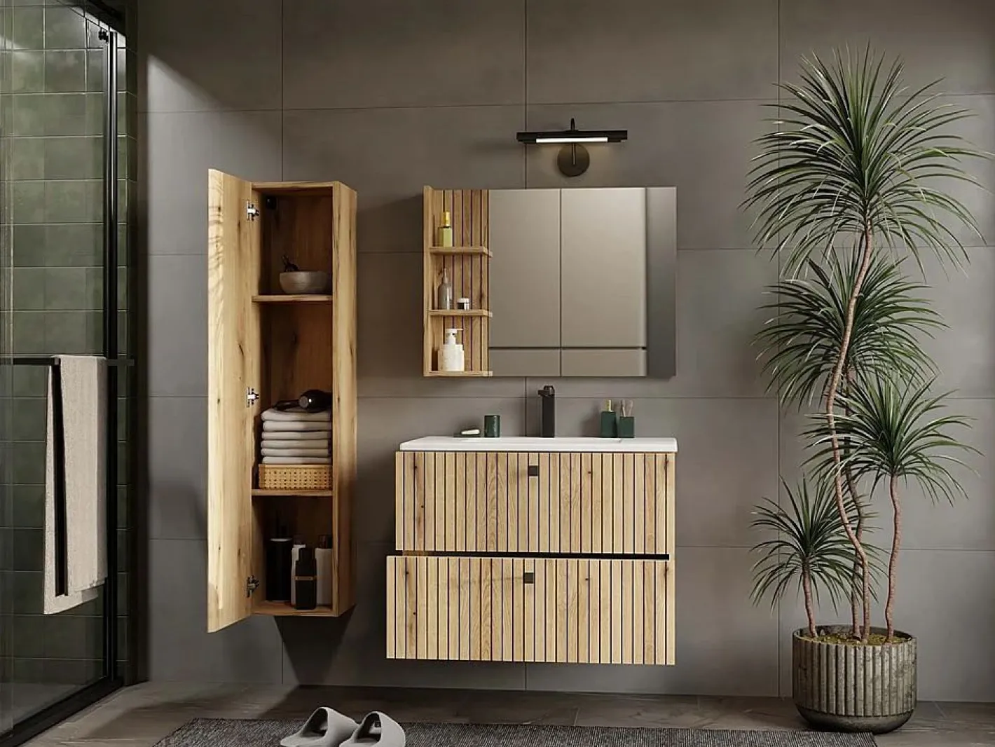 TIGO - mueble para lavabo roble con frente acanalado^TOPESHOP New