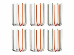 Vaso|Tirache Zafferano Vaso en Vidrio Borosilicato Bicolor Rojo-Gris Caja de 6 Piezas