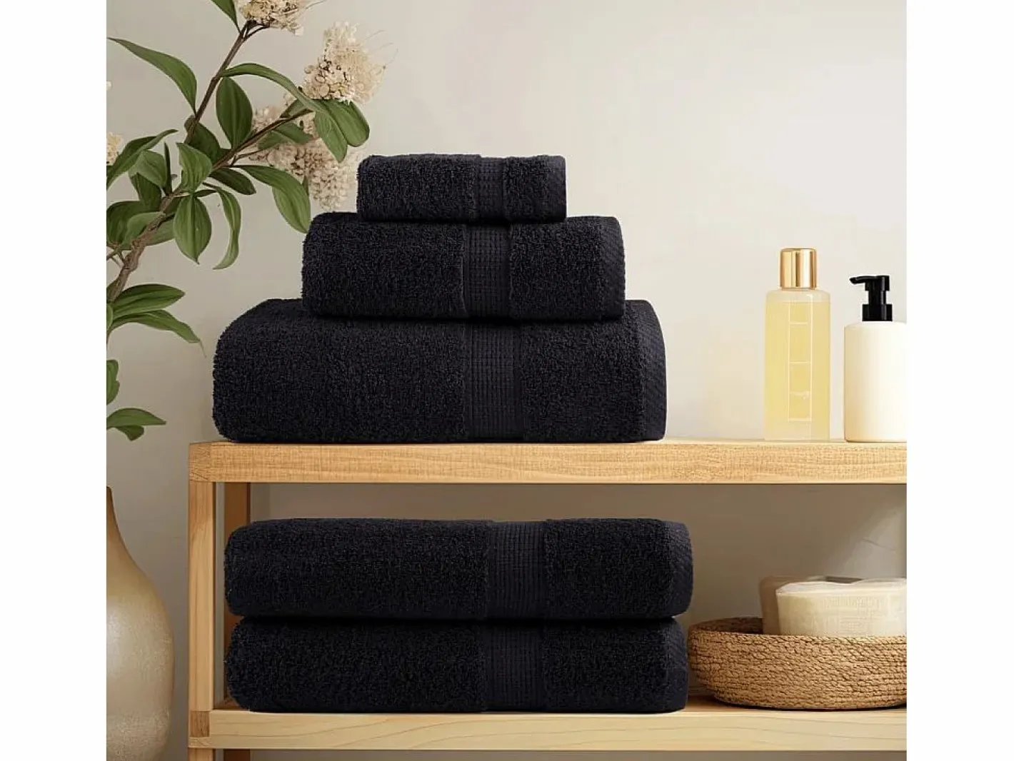 Toallas de baño 10 uds 100% algodón verde 100x150 cm 600 gsm ES604449 Negro Discount