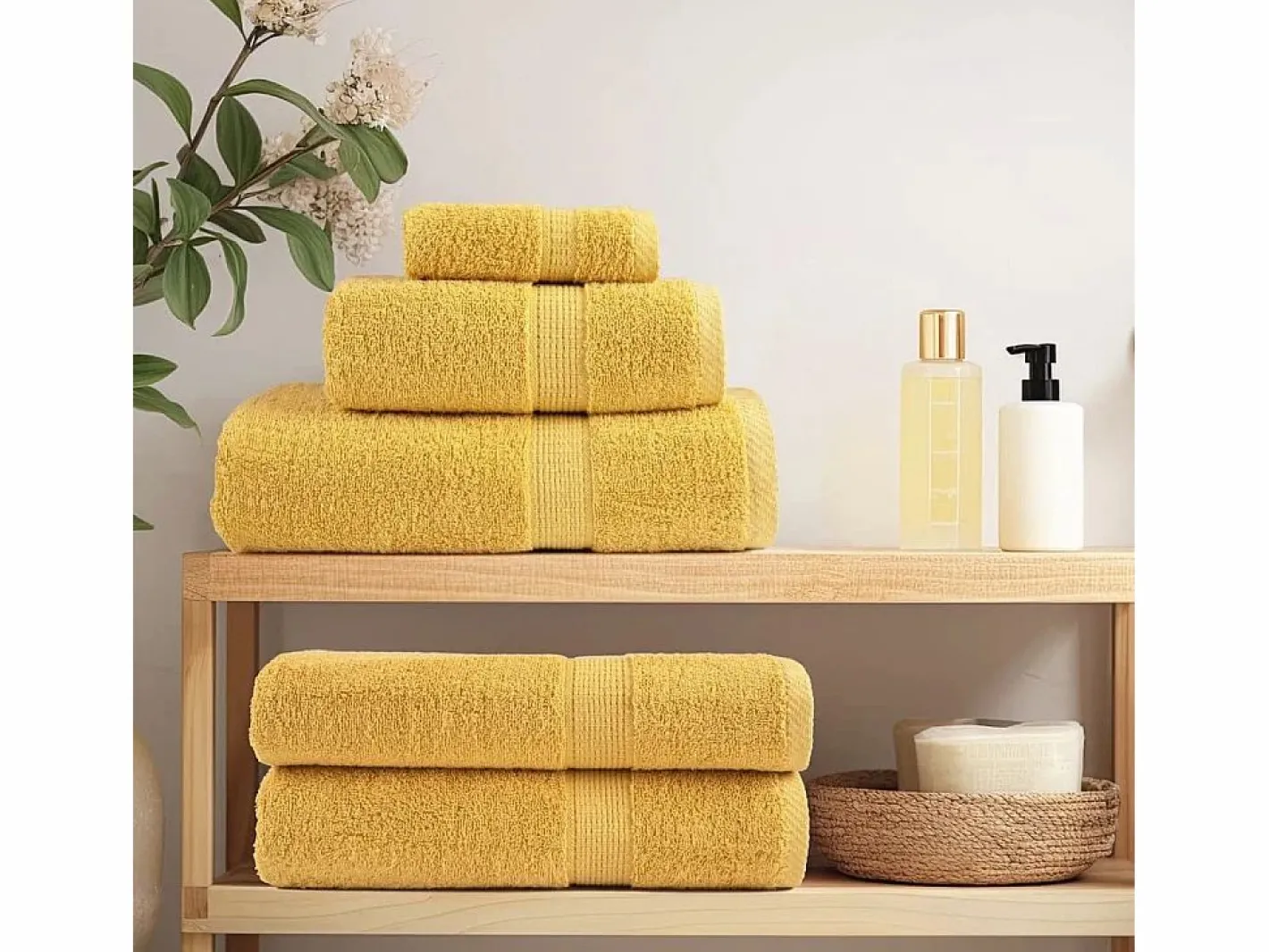 Toallas de baño 10 uds 100% algodón amarillo 100x150 cm 600 gsm ES930090^