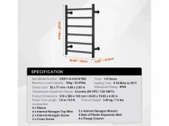 Toallero Calefactable SucceBuy Toallero de Pared de 6 Barras, Toallero de Baño Térmico, Negro Clearance