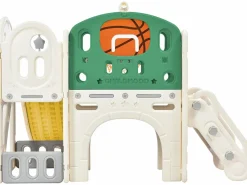 Tobogán 4 en 1 - con escaleras, espacio de almacenamiento y canasta de baloncesto -^ModernLuxe Discount