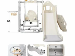 ModernLuxe Tobogán 5 en 1 - con escaleras, columpio, espacio de almacenamiento, canasta de baloncesto - Gris claro Outlet