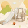 Tobogán de polipropileno 5 en 1 para niños de 3 a 8 años, columpio, tobogán, escalada, espacio de almacenamiento, marco de baloncesto, rosa antiguo^ Clearance