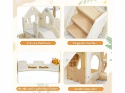 Tobogán de polipropileno 5 en 1 para niños de 3 a 8 años, columpio, tobogán, escalada, espacio de almacenamiento, marco de baloncesto, rosa antiguo^ Clearance