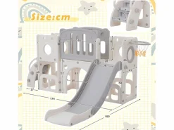 ModernLuxe Tobogán infantil 6 en 1 - compuesto por tobogán, canasta de baloncesto, escalera, túnel y dos espacios de almacenamiento - Polietileno - Gris claro Online