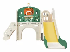 Tobogán|Tobogán para niños, parque infantil interior y exterior, con aro de baloncesto, tobogán y zona de escalada, color verde