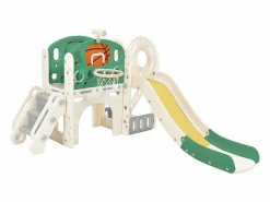 Tobogán|Tobogán para niños, parque infantil interior y exterior, con aro de baloncesto, tobogán y zona de escalada, color verde