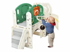 Tobogán|Tobogán para niños, parque infantil interior y exterior, con aro de baloncesto, tobogán y zona de escalada, color verde