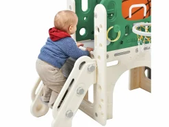 Tobogán|Tobogán para niños, parque infantil interior y exterior, con aro de baloncesto, tobogán y zona de escalada, color verde